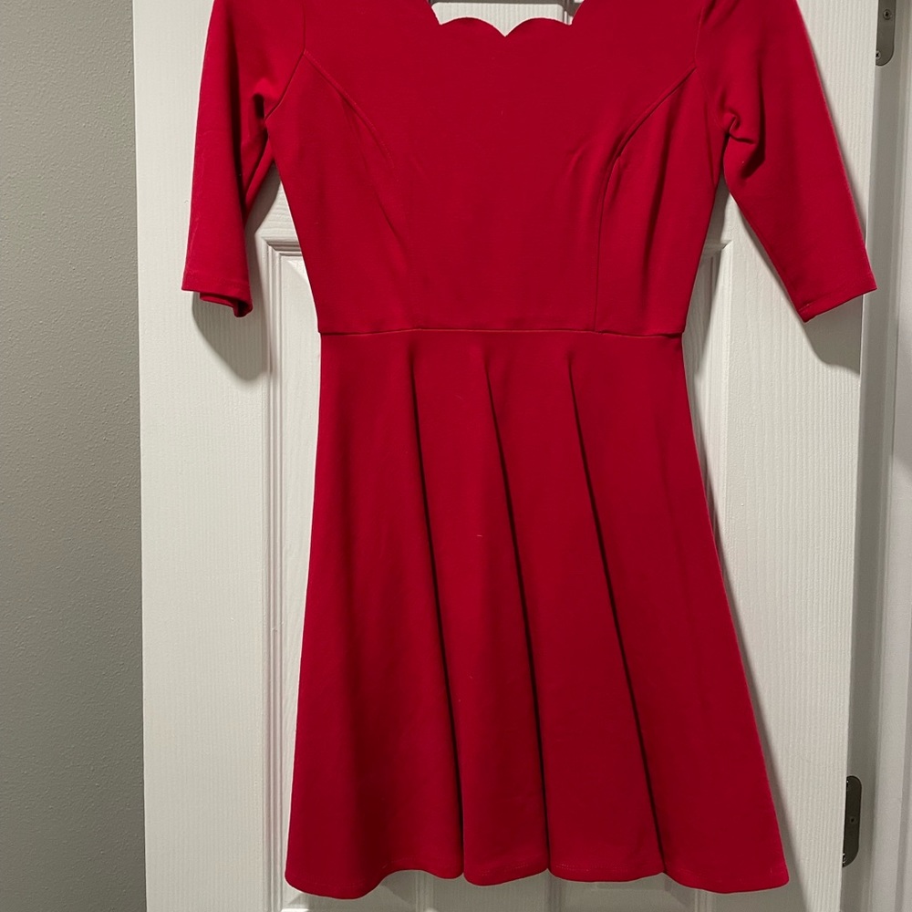 Like New Lulus Red Scallop Neck Dress - Small